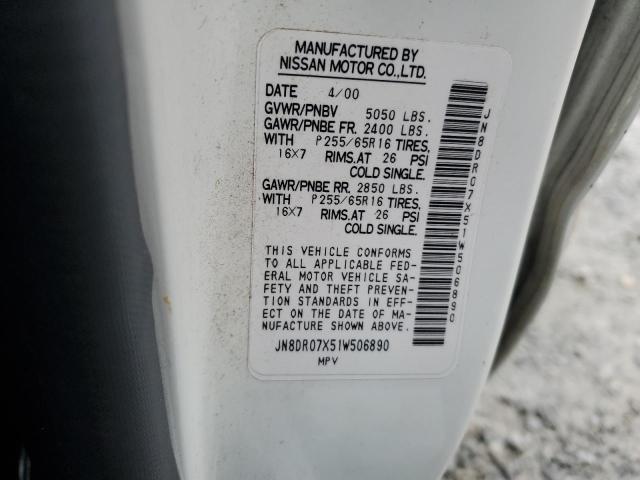 JN8DR07X51W506890 - 2001 NISSAN PATHFINDER LE 白色 照片 14