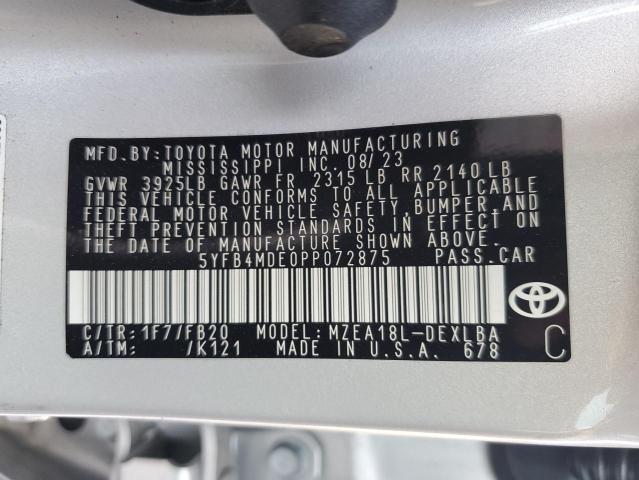 5YFB4MDE0PP072875 - 2023 TOYOTA COROLLA LE SILVER photo 12