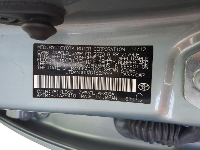 JTDKN3DU2D1632989 - 2013 TOYOTA PRIUS Теңіз түсті фото 13