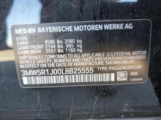 3MW5R1J00L8B25555 - 2020 BMW 330I BLACK photo 12