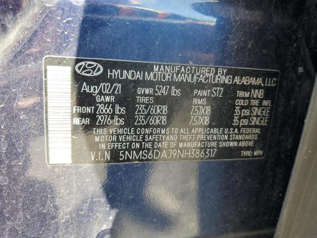 5NMS6DAJ9NH386317 - 2022 HYUNDAI SANTA FE SEL 蓝色 照片 13