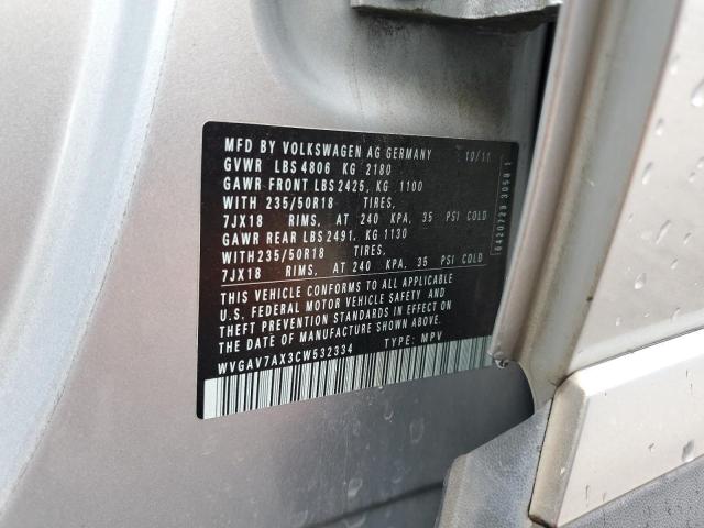 WVGAV7AX3CW532334 - 2012 VOLKSWAGEN TIGUAN S Gümüş foto 13