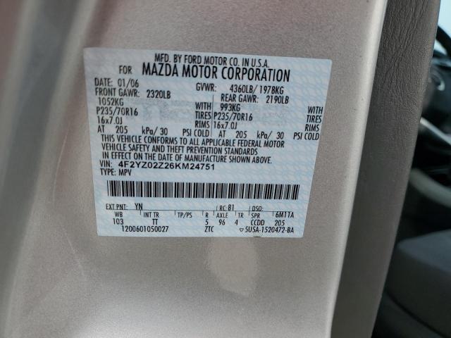 4F2YZ02Z26KM24751 - 2006 MAZDA TRIBUTE I GRAY photo 13