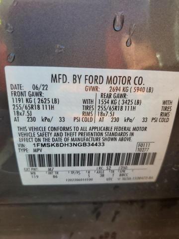 1FMSK8DH3NGB34433 - 2022 FORD EXPLORER XLT CHARCOAL photo 13