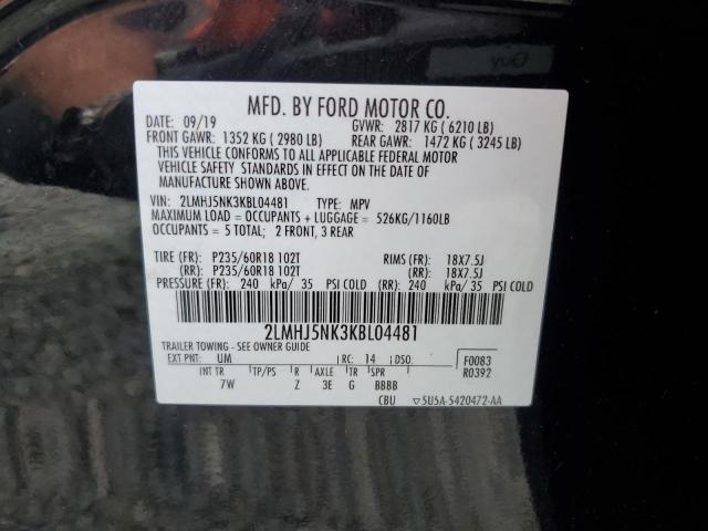 2LMHJ5NK3KBL04481 - 2019 LINCOLN MKT BLACK photo 13