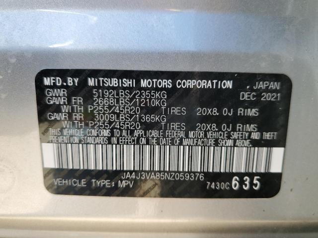 JA4J3VA85NZ059376 - 2022 MITSUBISHI OUTLANDER SEL SILVER photo 13