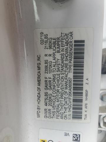 1HGCV1F35KA060957 - 2019 HOND ACCORD SPORT Ақ фото 12