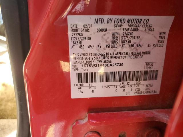 1FTSW21R48EA25739 - 2008 FORD F250 SUPER DUTY RED photo 12