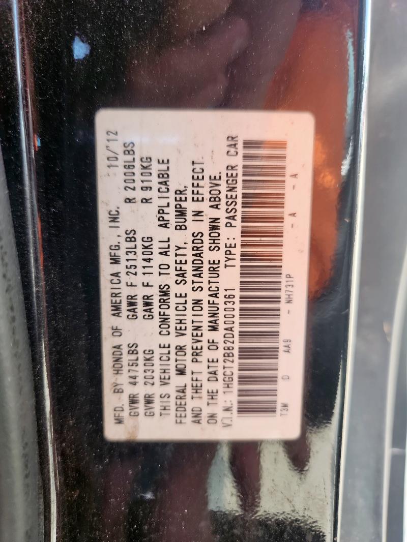 1HGCT2B82DA000361 - 2013 HONDA ACCORD EXL BLACK photo 12