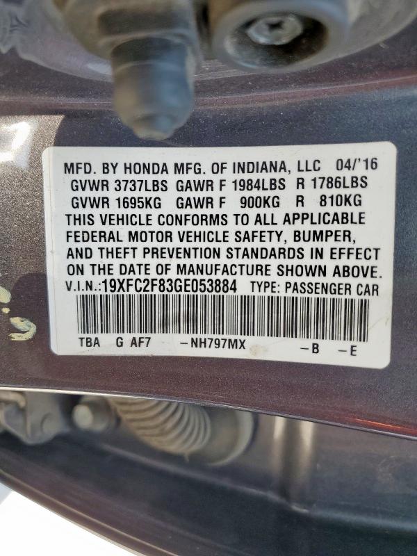 19XFC2F83GE053884 - 2016 HONDA CIVIC EX GRAY photo 13