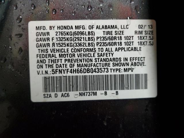 5FNYF4H66DB043573 - 2013 HONDA PILOT EXL GRAY photo 14