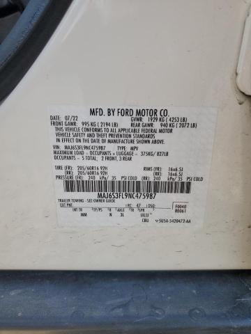 MAJ6S3FL9NC475987 - 2022 FORD ECOSPORT S WHITE photo 13