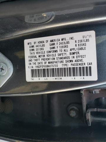 1HGCP2F85BA075700 - 2011 HONDA ACCORD EXL GRAY photo 12