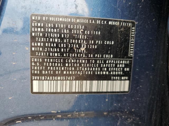 3VV1B7AX3KM057457 - 2019 VOLKSWAGEN TIGUAN S BLUE photo 14