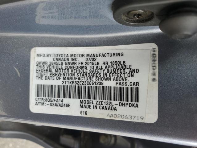 2T1KR32E23C061238 - 2003 TOYOTA MATRIX XR Bleu photo 12