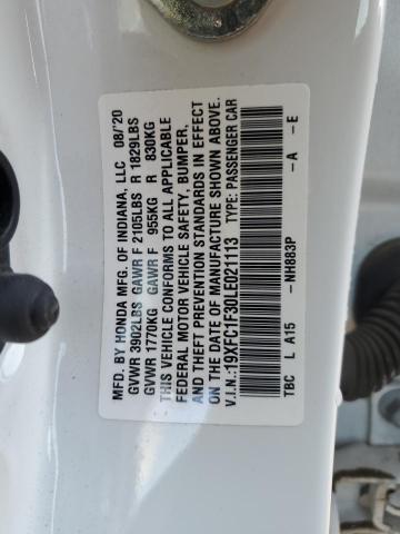 19XFC1F30LE021113 - 2020 HONDA CIVIC EX WHITE photo 12