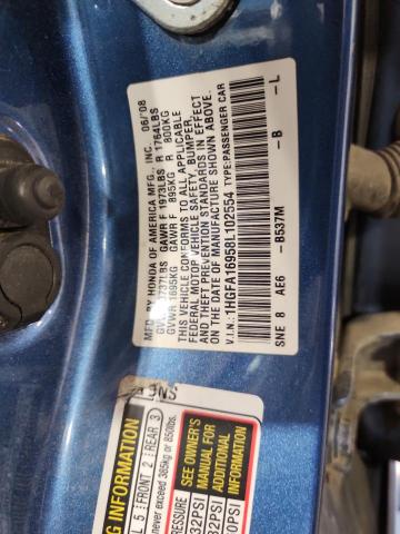 1HGFA16958L102554 - 2008 HONDA CIVIC EXL BLUE photo 12