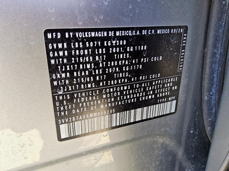 3VV2B7AX6MM009295 - 2021 VOLKSWAGEN TIGUAN SE SILVER photo 13