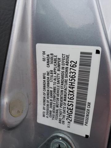 2HGES163X4H563762 - 2004 HONDA CIVIC DX VP فضي صورة 12