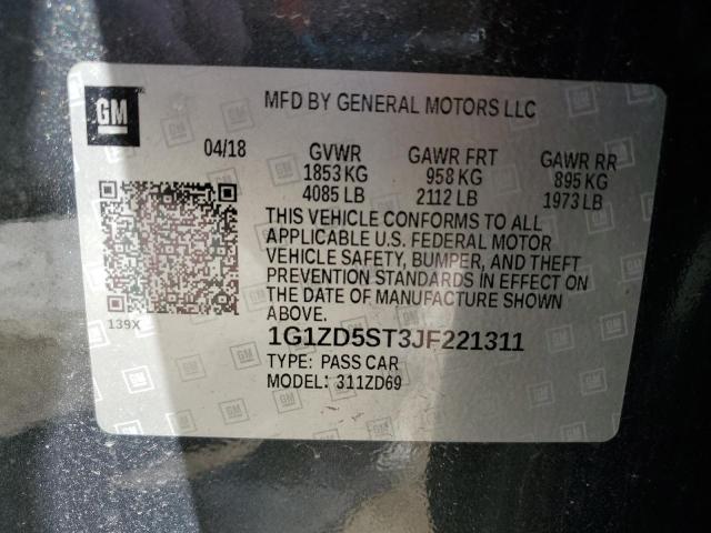 1G1ZD5ST3JF221311 - 2018 CHEVROLET MALIBU LT Gris photo 12