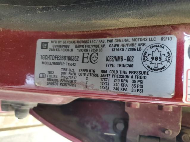 1GCHTDFE2B8106362 - 2011 CHEVROLET COLORADO LT BURGUNDY photo 13