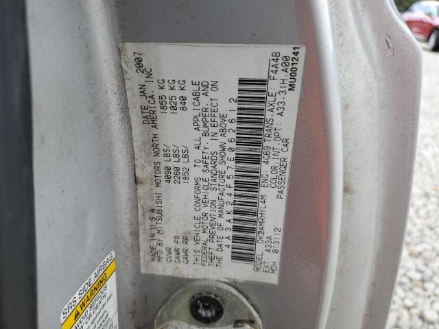 4A3AK24F57E062612 - 2007 MITSUBISHI ECLIPSE GS SILVER photo 12