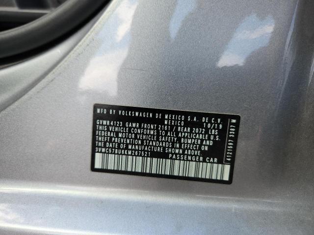 3VWC57BU6KM267521 - 2019 VOLKSWAGEN JETTA S 银色 照片 12