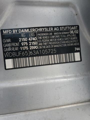 WDBUF65J63A105725 - 2003 MERCEDES-BENZ E 320 银色 照片 12