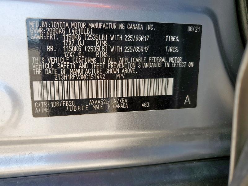 2T3H1RFV3MC151442 - 2021 TOYOTA RAV4 LE SILVER photo 13