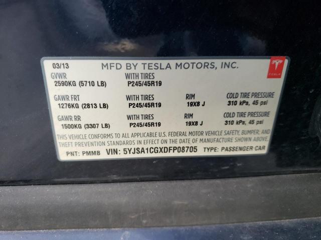 5YJSA1CGXDFP08705 - 2013 TESLA MODEL S Կապույտ լուսանկար 12