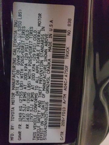 5TEUU42NX8Z576616 - 2008 TOYOTA TACOMA ACCESS CAB შავი ფოტო 12