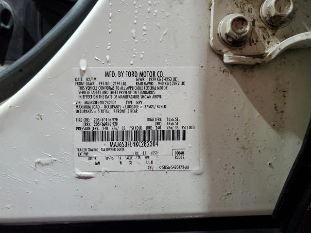 MAJ6S3FL4KC282304 - 2019 FORD ECOSPORT S Ақ фото 13