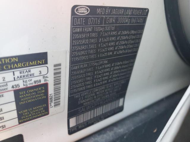 SALWG2PF8GA660621 - 2016 LAND ROVER RANGE ROVE SE WHITE photo 12