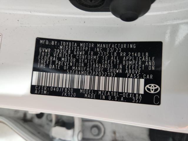 5YFB4MDE7PP022197 - 2023 TOYOTA COROLLA LE WHITE photo 12