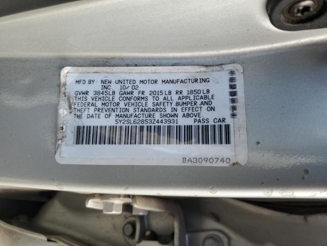 5Y2SL62853Z443931 - 2003 PONTIAC VIBE SILVER photo 13