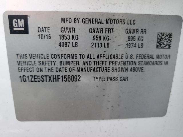 1G1ZE5STXHF156092 - 2017 CHEVROLET MALIBU LT WHITE photo 12