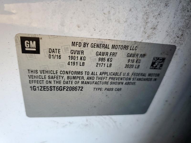 1G1ZE5ST6GF208672 - 2016 CHEVROLET MALIBU LT WHITE photo 12