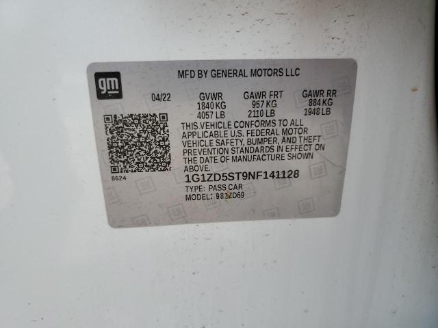 1G1ZD5ST9NF141128 - 2022 CHEVROLET MALIBU LT WHITE photo 13