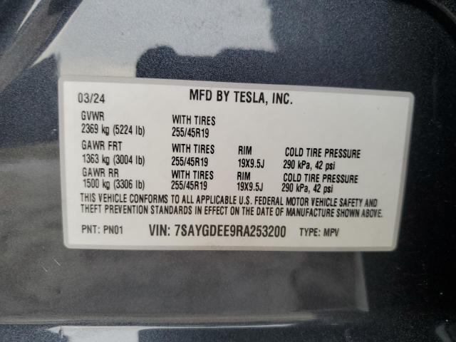 7SAYGDEE9RA253200 - 2024 TESLA MODEL Y CHARCOAL photo 12