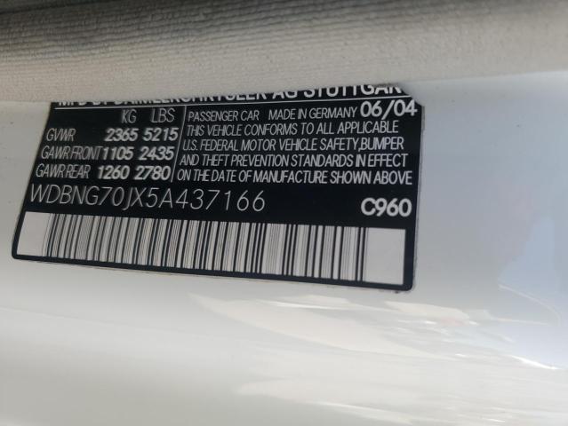 WDBNG70JX5A437166 - 2005 MERCEDES-BENZ S 430 WHITE photo 12