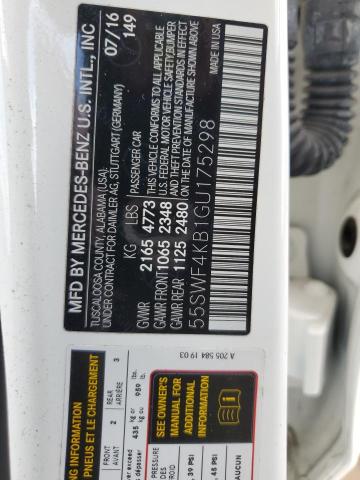 55SWF4KB1GU175298 - 2016 MERCEDES-BENZ C 300 4MATIC WHITE photo 12