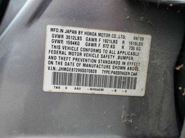 JHMGE87299S070828 - 2009 HONDA FIT GRAY photo 12