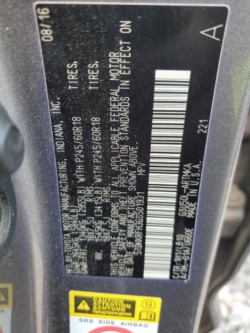 5TDKKRFH3GS501931 - 2016 TOYOTA HIGHLANDER XLE GRAY photo 13