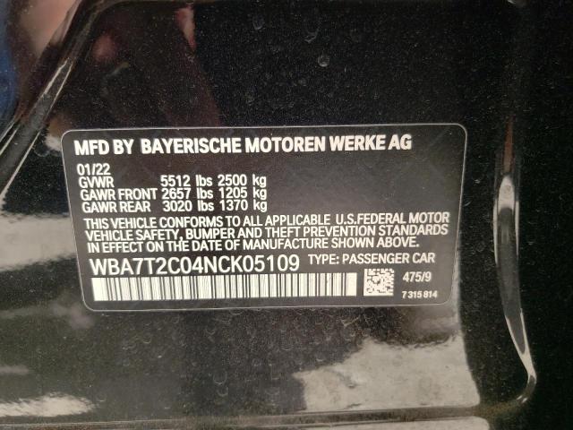 WBA7T2C04NCK05109 - 2022 BMW 740 I BLACK photo 13
