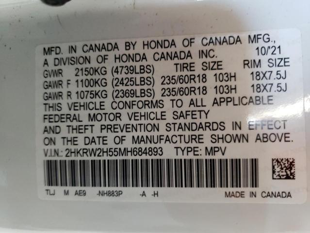 2HKRW2H55MH684893 - 2021 HONDA CR-V EX WHITE photo 14