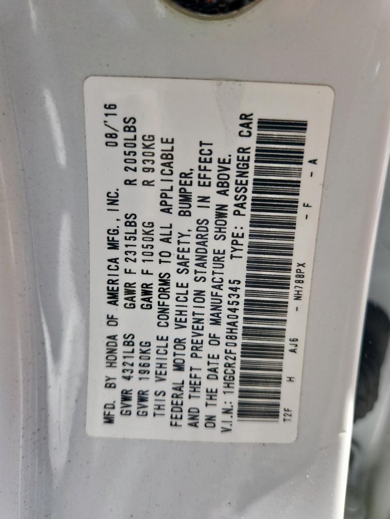 1HGCR2F08HA045345 - 2017 HONDA ACCORD EX WHITE photo 13