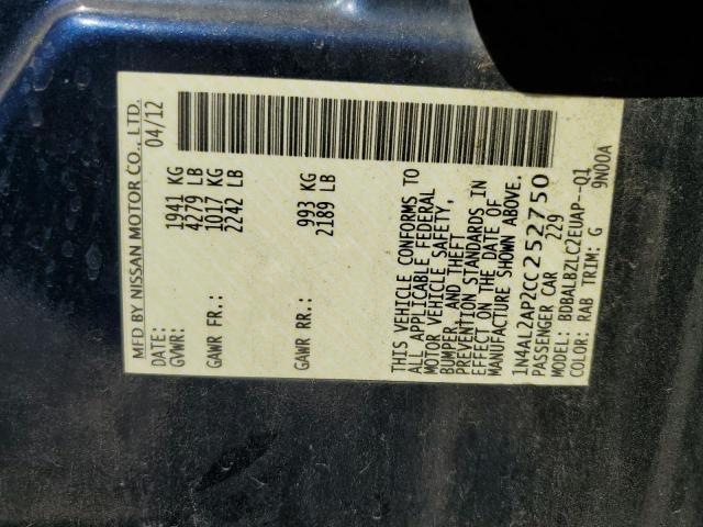 1N4AL2AP2CC252750 - 2012 NISSAN ALTIMA BASE BLUE photo 12