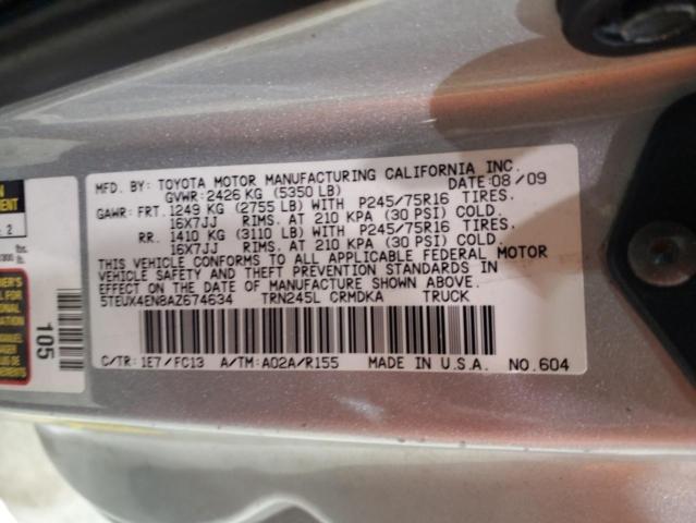 5TEUX4EN8AZ674634 - 2010 TOYOTA TACOMA ACCESS CAB Gümüş foto 13