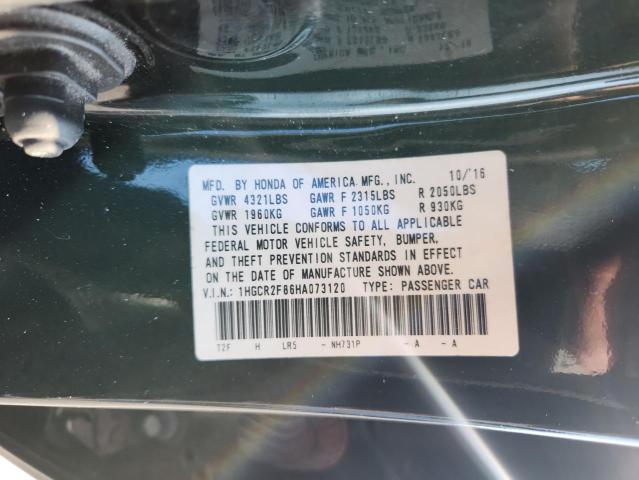 1HGCR2F86HA073120 - 2017 HONDA ACCORD EXL BLACK photo 12