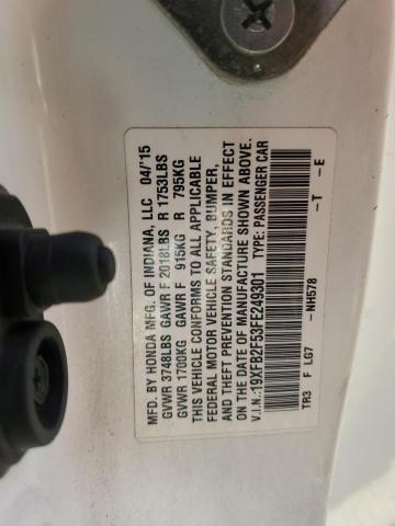 19XFB2F53FE249301 - 2015 HONDA CIVIC LX WHITE photo 12